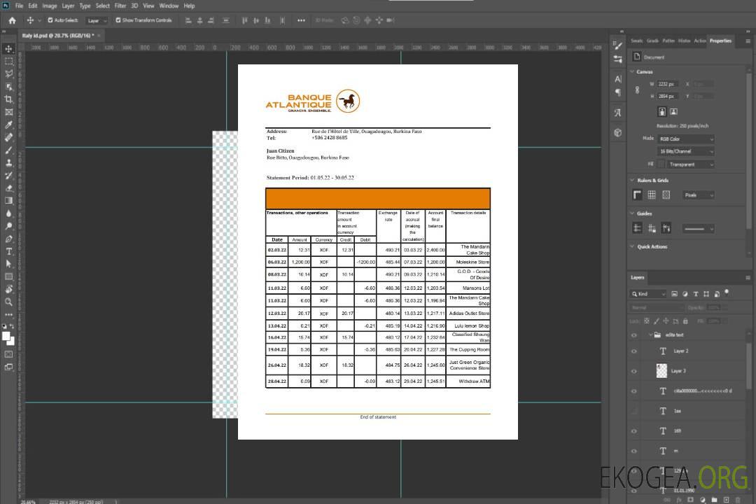 Relevé bancaire de la Banque Atlantique du Burkina Faso template Relevé bancaire de la Banque Atlantique du Burkina Faso template